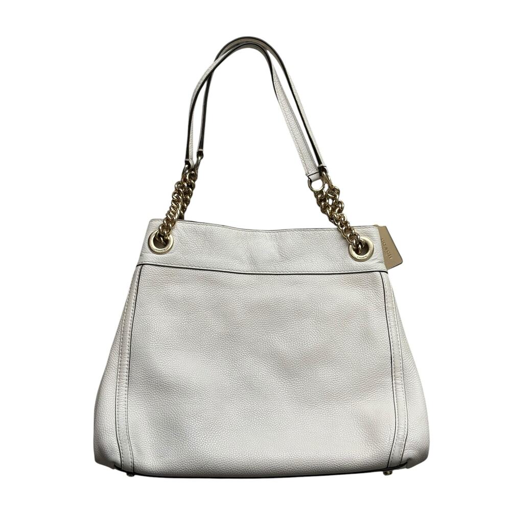 Coach Cream Turlock Edie Pebbled Leather Shoulder Bag - Picture 2 of 13